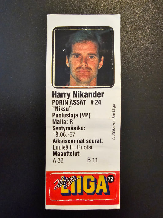 1991-92 JyväsHyvä HockeyLiiga - Harry Nikander #72 (Soikio)