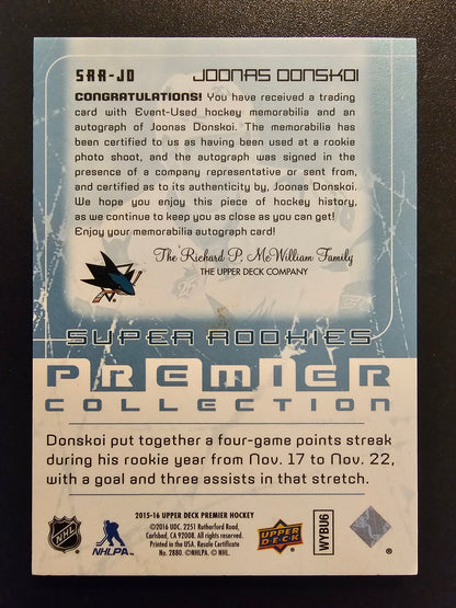 2015-16 Upper Deck Premier - 2003-04 Tribute Rookie Autograph Patch - Joonas Donskoi #SRR-JD /99 RY