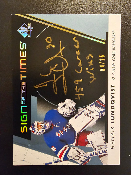 2022-23 Upper Deck SP Authentic - Sign of the Times - Black Henrik Lundqvist #SOTT-LU /15