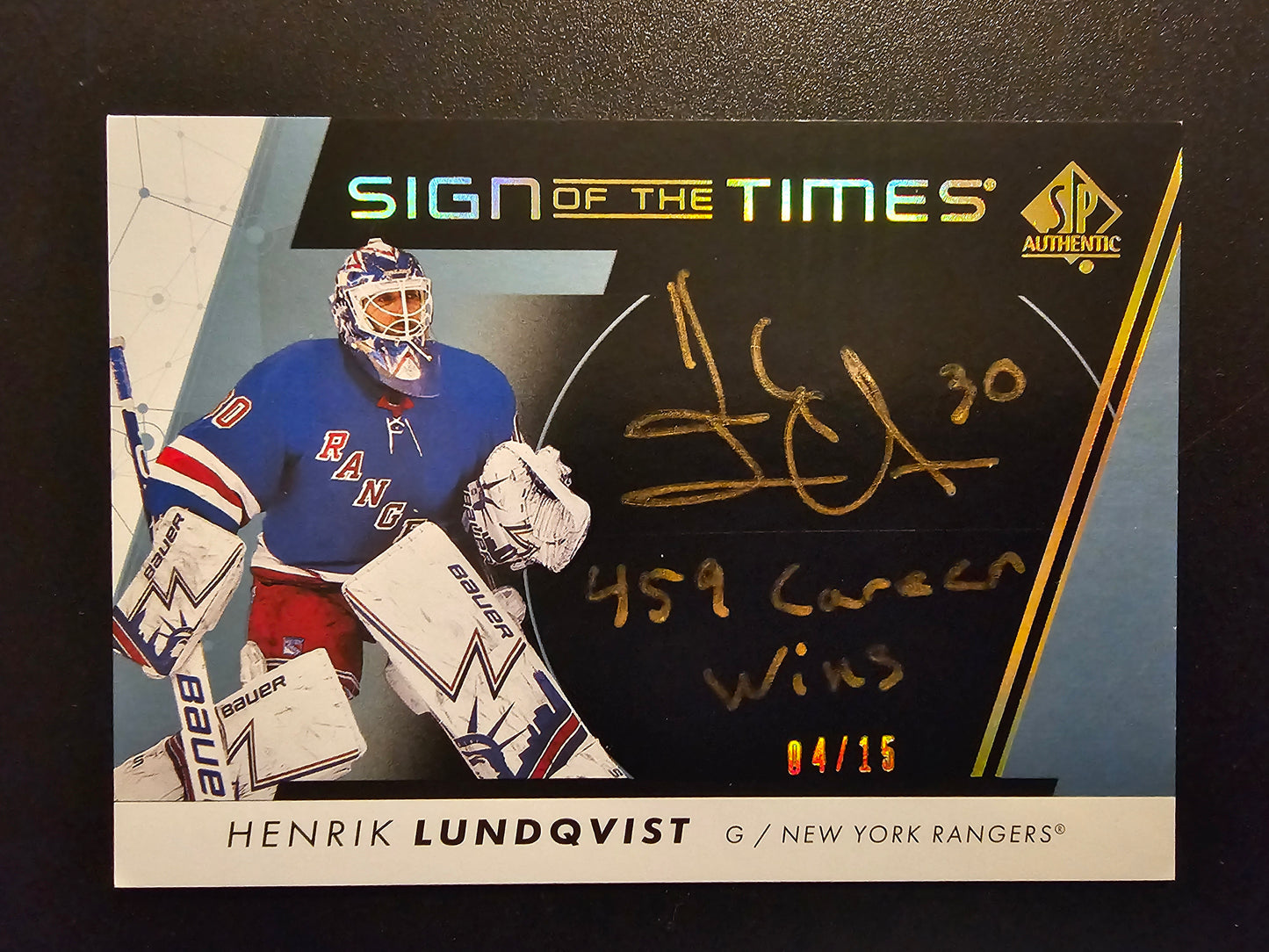 2022-23 Upper Deck SP Authentic - Sign of the Times - Black Henrik Lundqvist #SOTT-LU /15