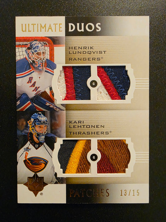2007-08 Ultimate Collection - Ultimate Duos Jerseys - Patches - Henrik Lundqvist / Kari Lehtonen #UP2-LL /15