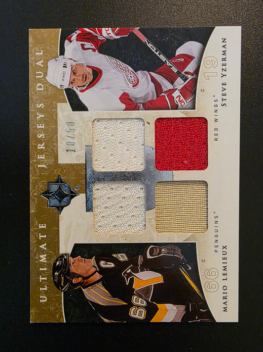 2009-10 Upper Deck Ultimate Collection - Ultimate Jerseys Dual - Mario Lemieux / Steve Yzerman #UJ2-LY /50