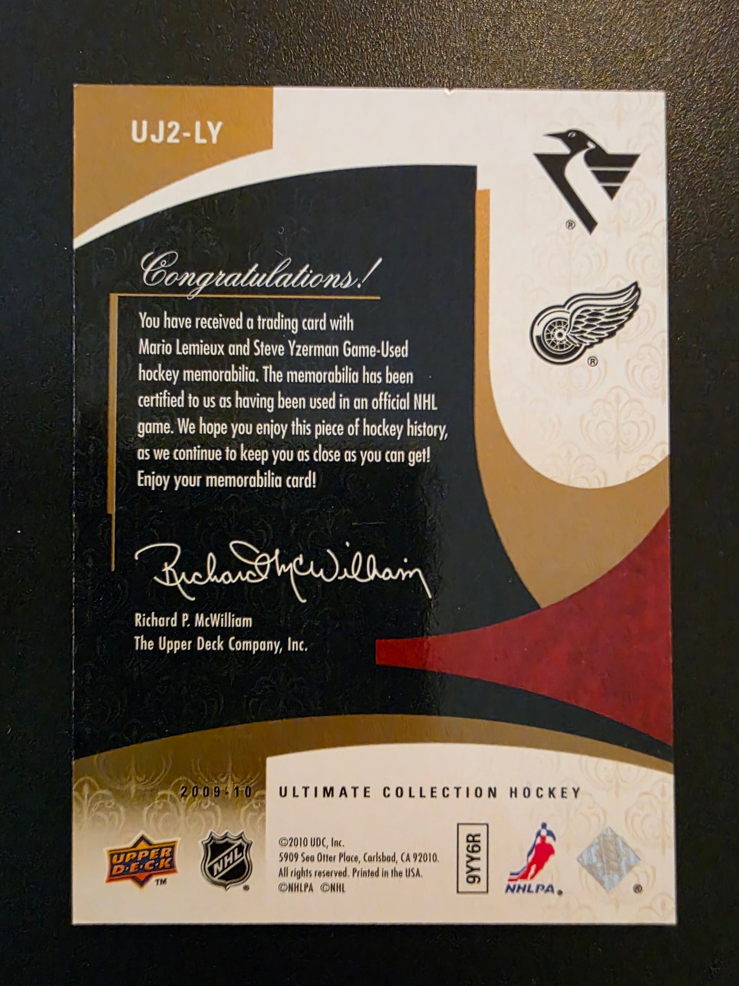 2009-10 Upper Deck Ultimate Collection - Ultimate Jerseys Dual - Mario Lemieux / Steve Yzerman #UJ2-LY /50