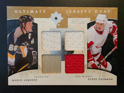 2009-10 Upper Deck Ultimate Collection - Ultimate Jerseys Dual - Mario Lemieux / Steve Yzerman #UJ2-LY /50