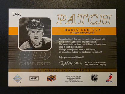 2008-09 Upper Deck - UD Game Jersey Series 1 - Patch - Mario Lemieux #GJ-ML /15