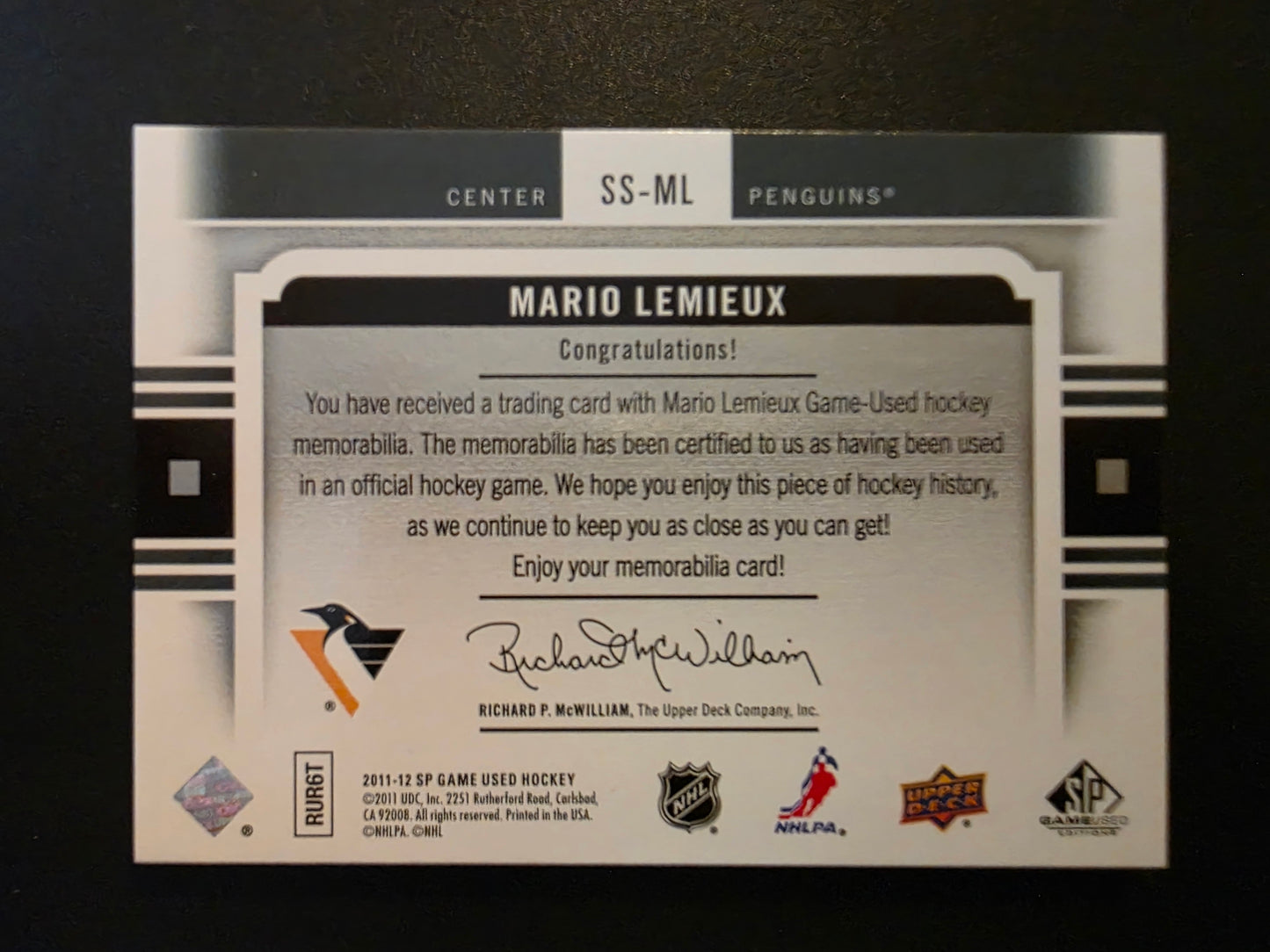 2011-12 Upper Deck SP Game Used Edition - Supreme Sticks - Mario Lemieux #SS-ML /5