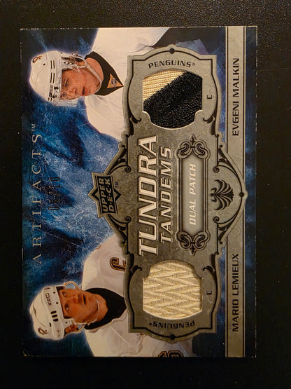 2008-09 Upper Deck Artifacts - Tundra Tandems Dual Jerseys - Silver Patches - Mario Lemieux / Evgeni Malkin #TT-LM /10