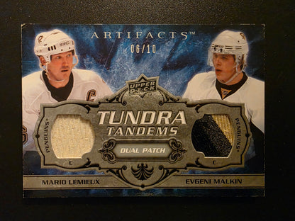 2008-09 Upper Deck Artifacts - Tundra Tandems Dual Jerseys - Silver Patches - Mario Lemieux / Evgeni Malkin #TT-LM /10