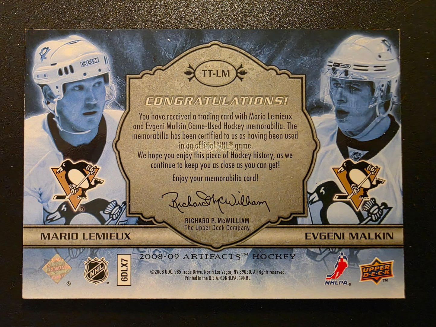 2008-09 Upper Deck Artifacts - Tundra Tandems Dual Jerseys - Silver Patches - Mario Lemieux / Evgeni Malkin #TT-LM /10