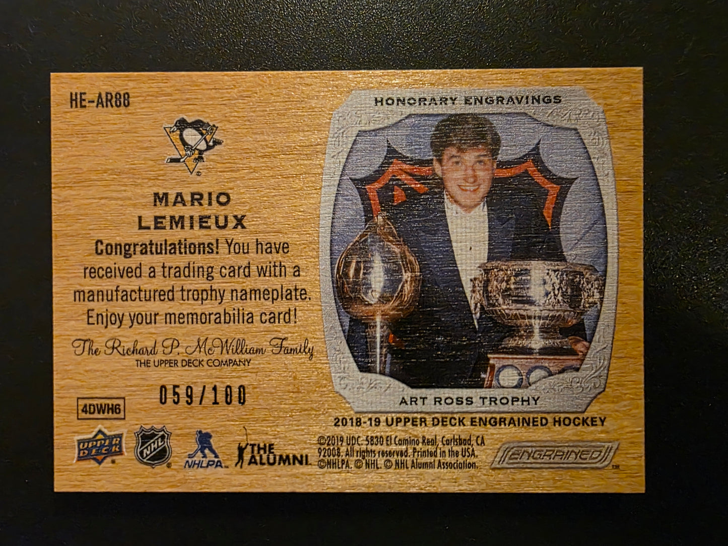 2019-20 Upper Deck Engrained - Honorary Engravings Manufactured Plate - Mario Lemieux #HE-AR88 /100