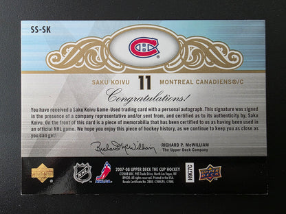 2007-08 Upper Deck The Cup - Scripted Swatches - Saku Koivu #SS-SK /20