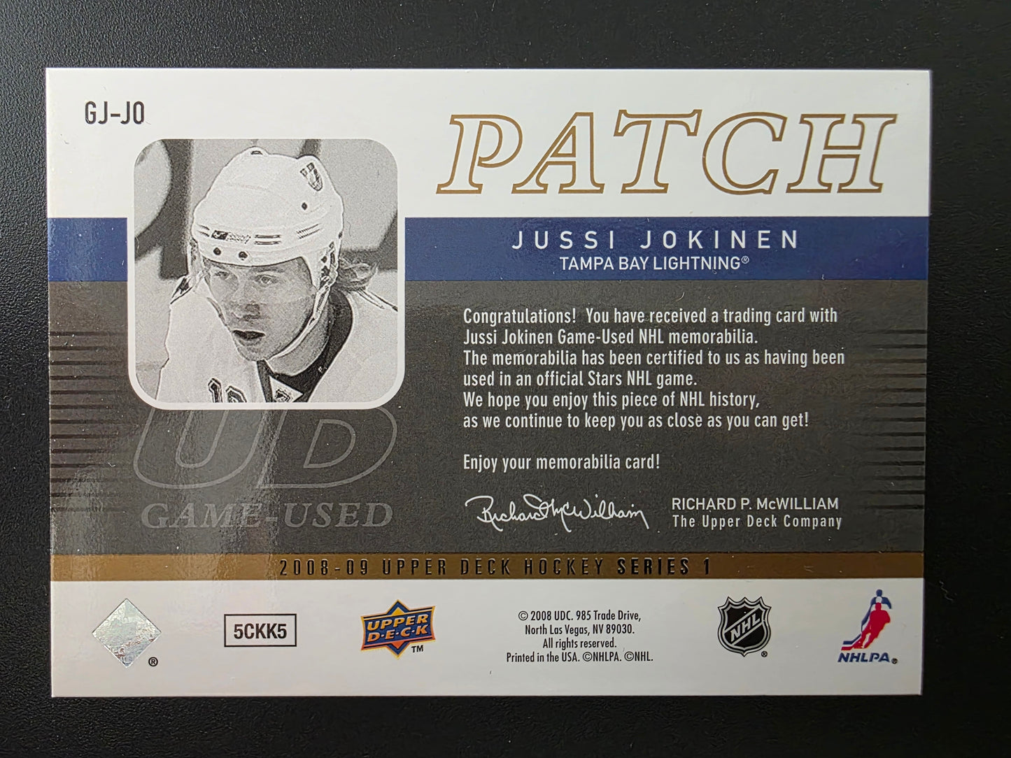 2008-09 Upper Deck - UD Game Jersey Series 1 - Patch - Jussi Jokinen #GJ-JO /15