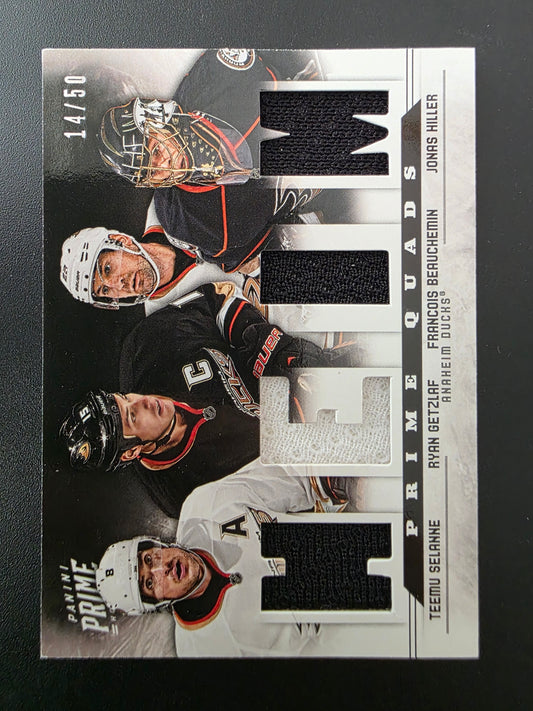 2012-13 Panini Prime - Prime Quads - Teemu Selanne / Ryan Getzlaf / Francois Beauchemin / Jonas Hiller #17 /50