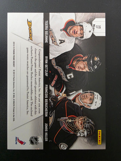 2012-13 Panini Prime - Prime Quads - Teemu Selanne / Ryan Getzlaf / Francois Beauchemin / Jonas Hiller #17 /50