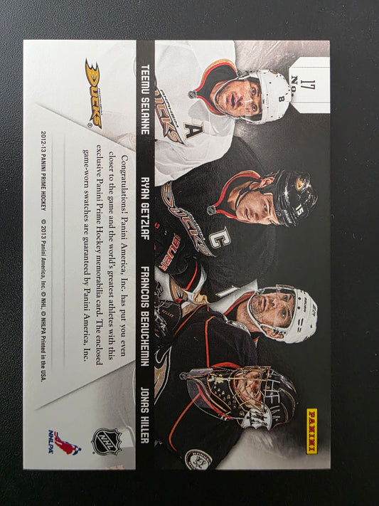 2012-13 Panini Prime - Prime Quads - Teemu Selanne / Ryan Getzlaf / Francois Beauchemin / Jonas Hiller #17 /50