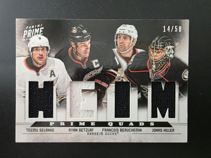 2012-13 Panini Prime - Prime Quads - Teemu Selanne / Ryan Getzlaf / Francois Beauchemin / Jonas Hiller #17 /50