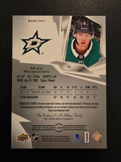 2018-19 Upper Deck Black Diamond - Diamond Relic Rookie Gems - Double Diamond - Miro Heiskanen #BDR-MH /99 RY
