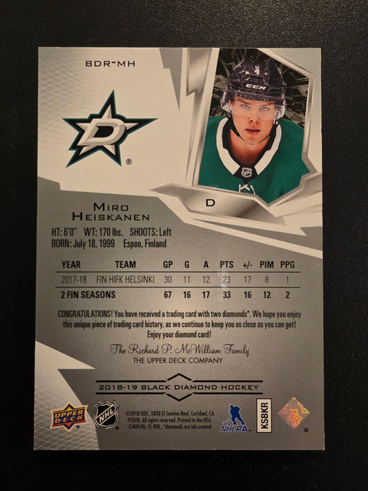 2018-19 Upper Deck Black Diamond - Diamond Relic Rookie Gems - Double Diamond - Miro Heiskanen #BDR-MH /99 RY
