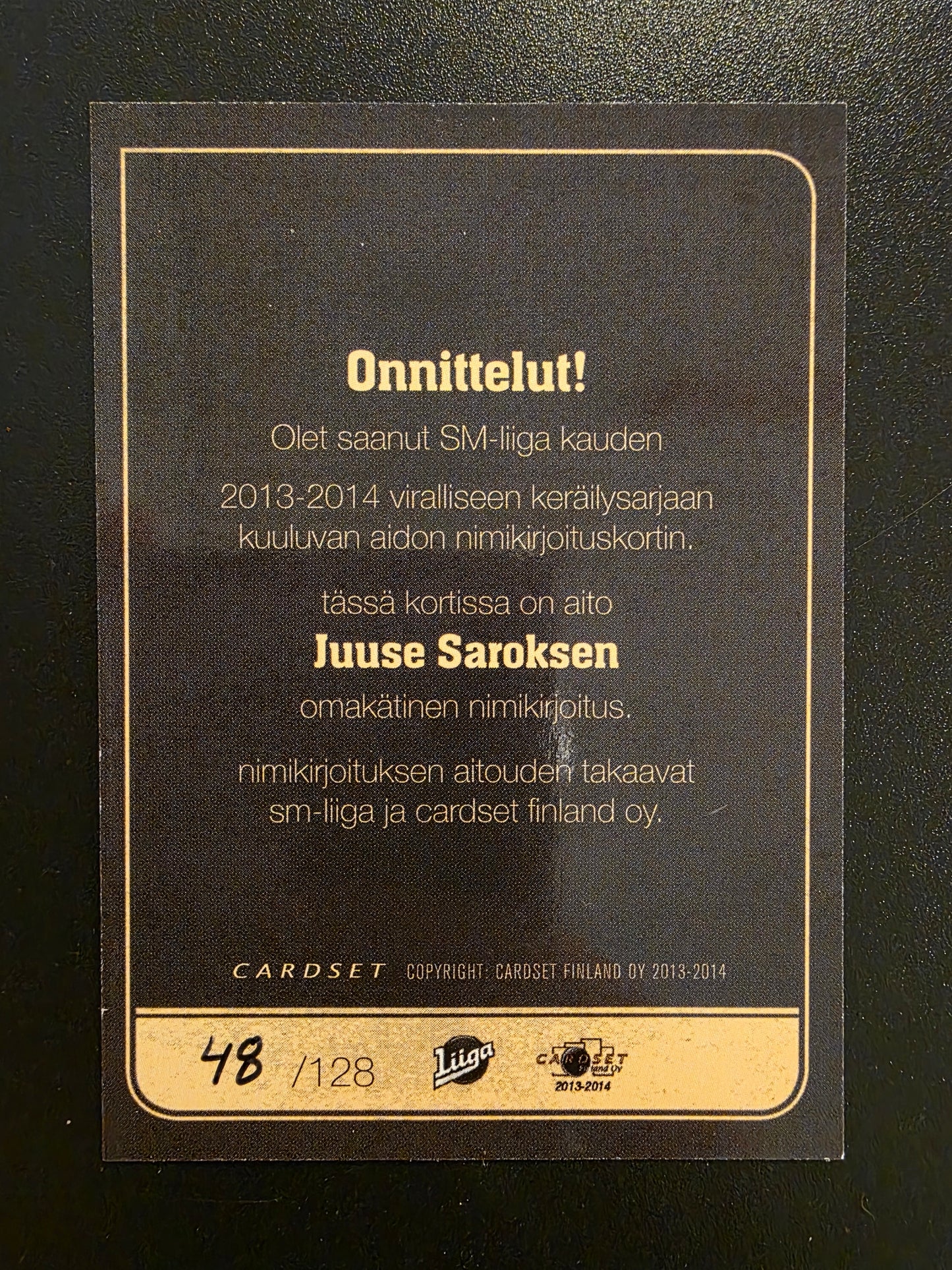 2013-14 Cardset Signature - Juuse Saros /128
