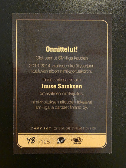 2013-14 Cardset Signature - Juuse Saros /128