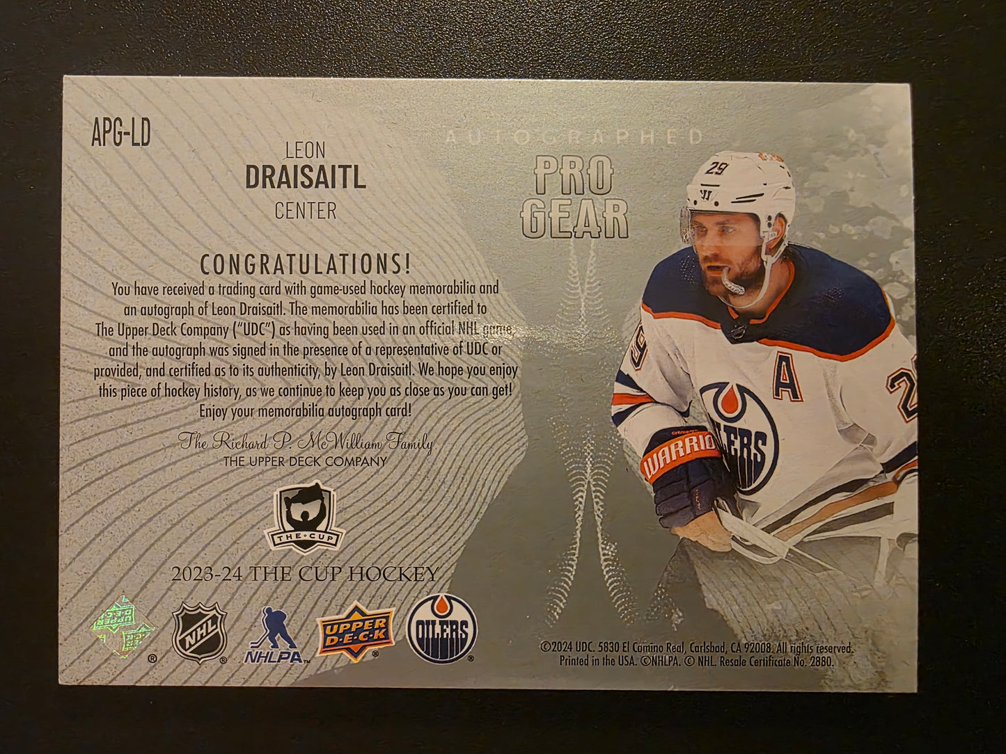 2023-24 Upper Deck The Cup - Autographed Pro Gear - Leon Draisaitl #APG-LD /12