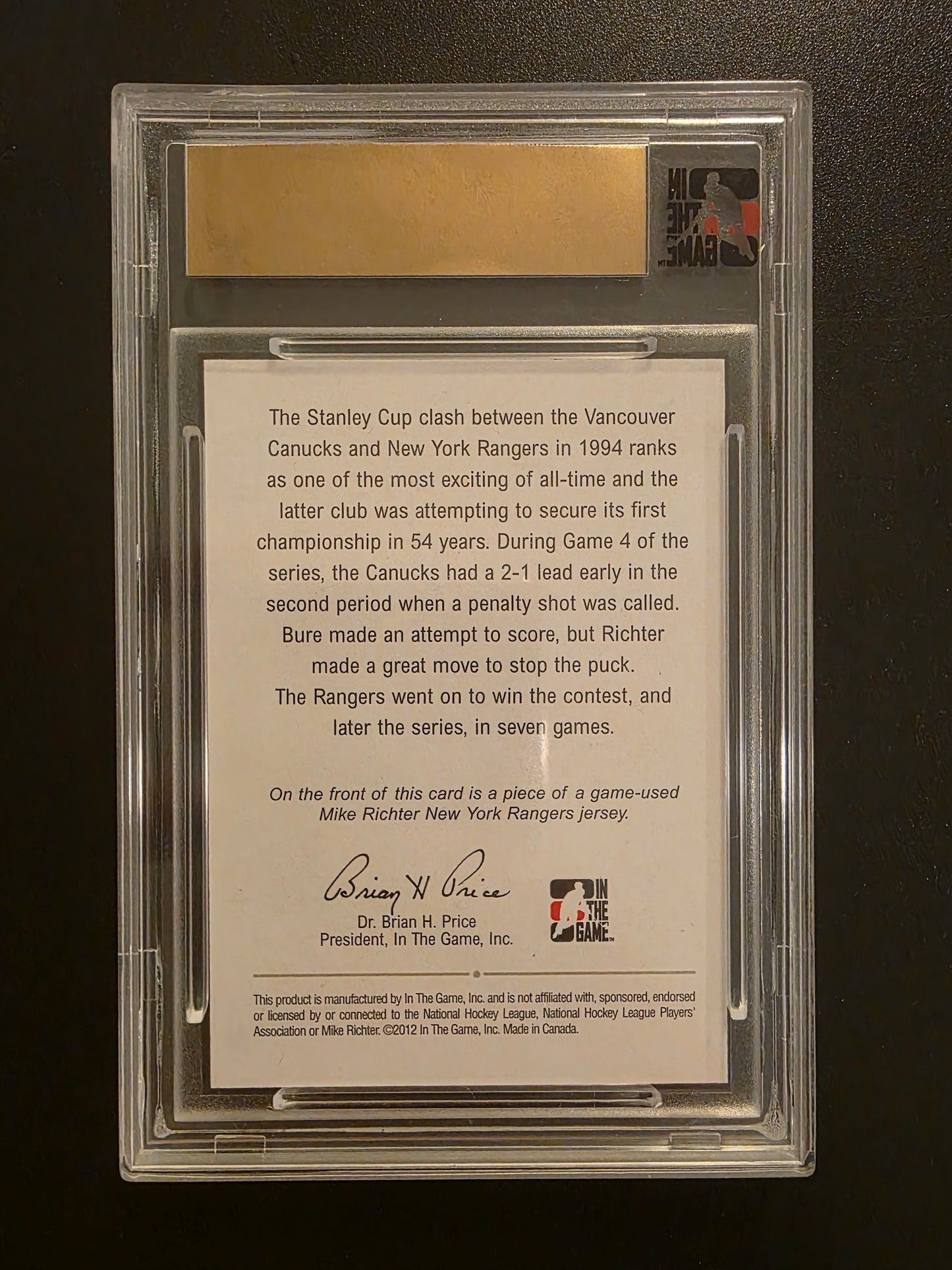 2012-13 In The Game History of Hockey - Great Moments in Hockey History - Silver - Richter Beats Bure /40