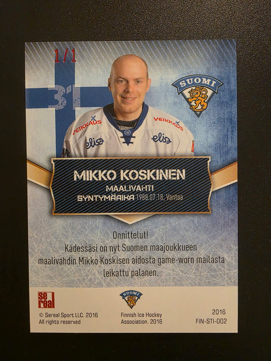 2016 Sereal Team Finland Stick Names - Mikko Koskinen #FIN-STI-002 - 1of1