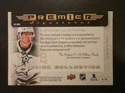 2018-19 Upper Deck Premier - 2003-04 Retro Premier Signatures Rookie - Miro Heiskanen #03-MH /99 RY