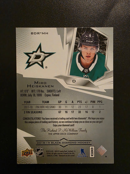 2018-19 Upper Deck Black Diamond - Diamond Relic Rookie Gems - Double Diamond - Miro Heiskanen #BDR-MH /99 RY