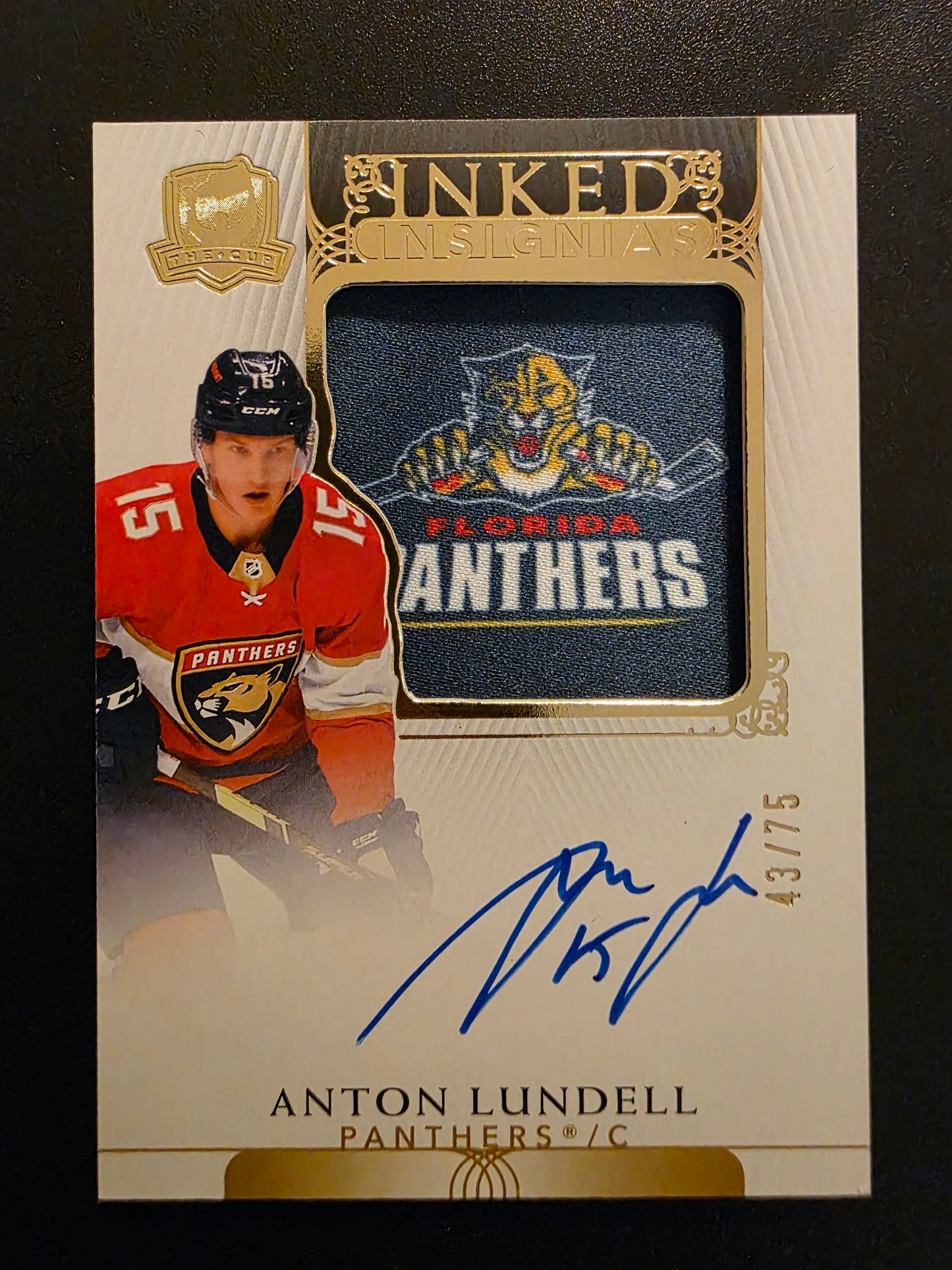 2021-22 Upper Deck The Cup - Inked Insignias Manufactured Patch Autographs - Anton Lundell #II-AL /75 RY