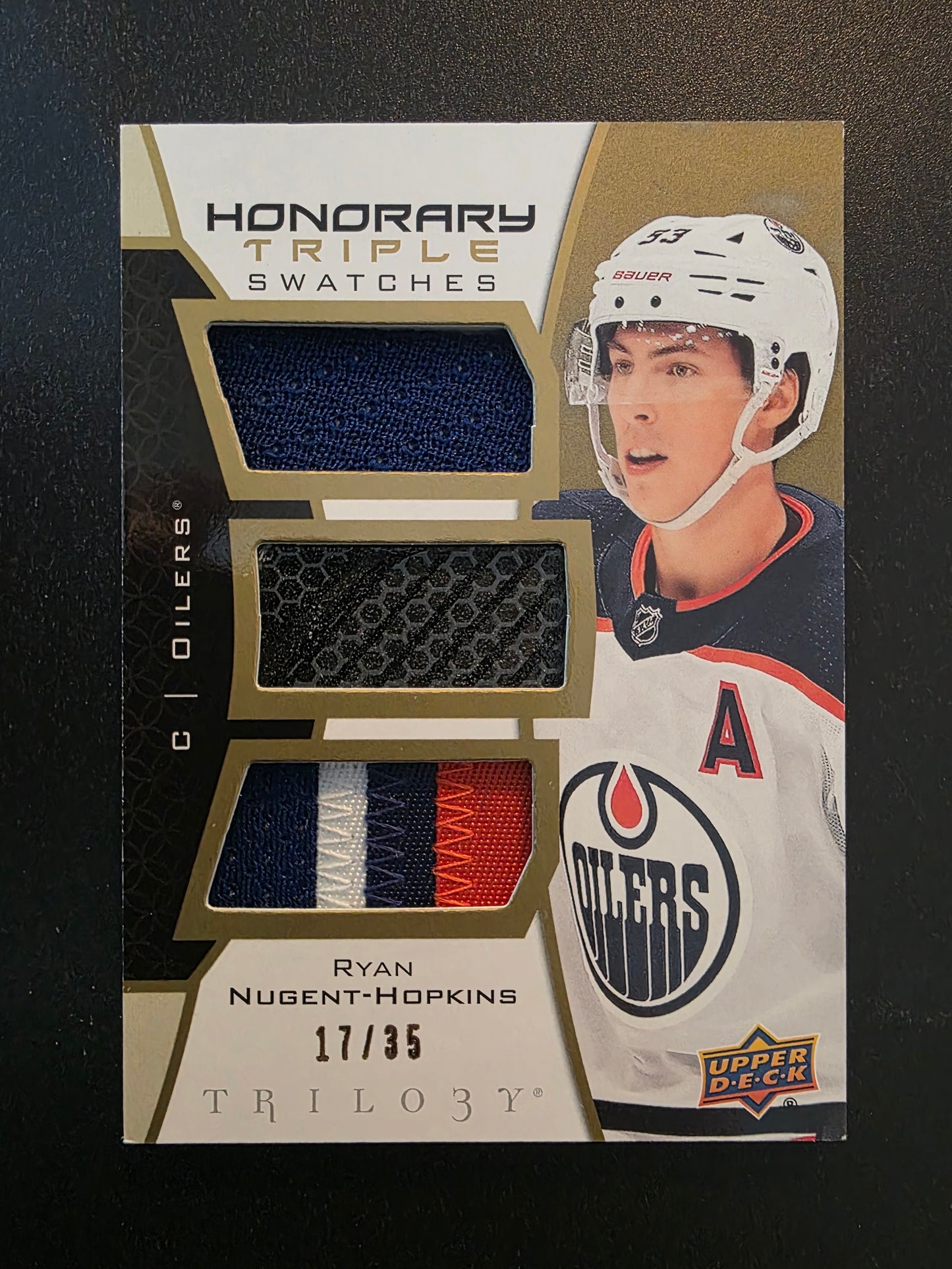 2020-21 Upper Deck Trilogy - Honorary Triple Swatches - Ryan Nugent-Hopkins #HTS-RN /35