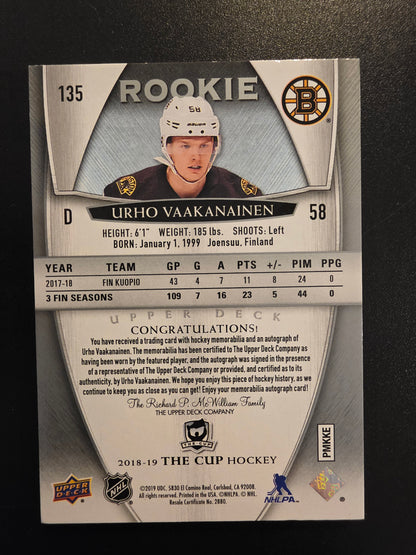 2018-19 Upper Deck The Cup - Rookie Patch Autograph - Urho Vaakanainen #135 /249 RC