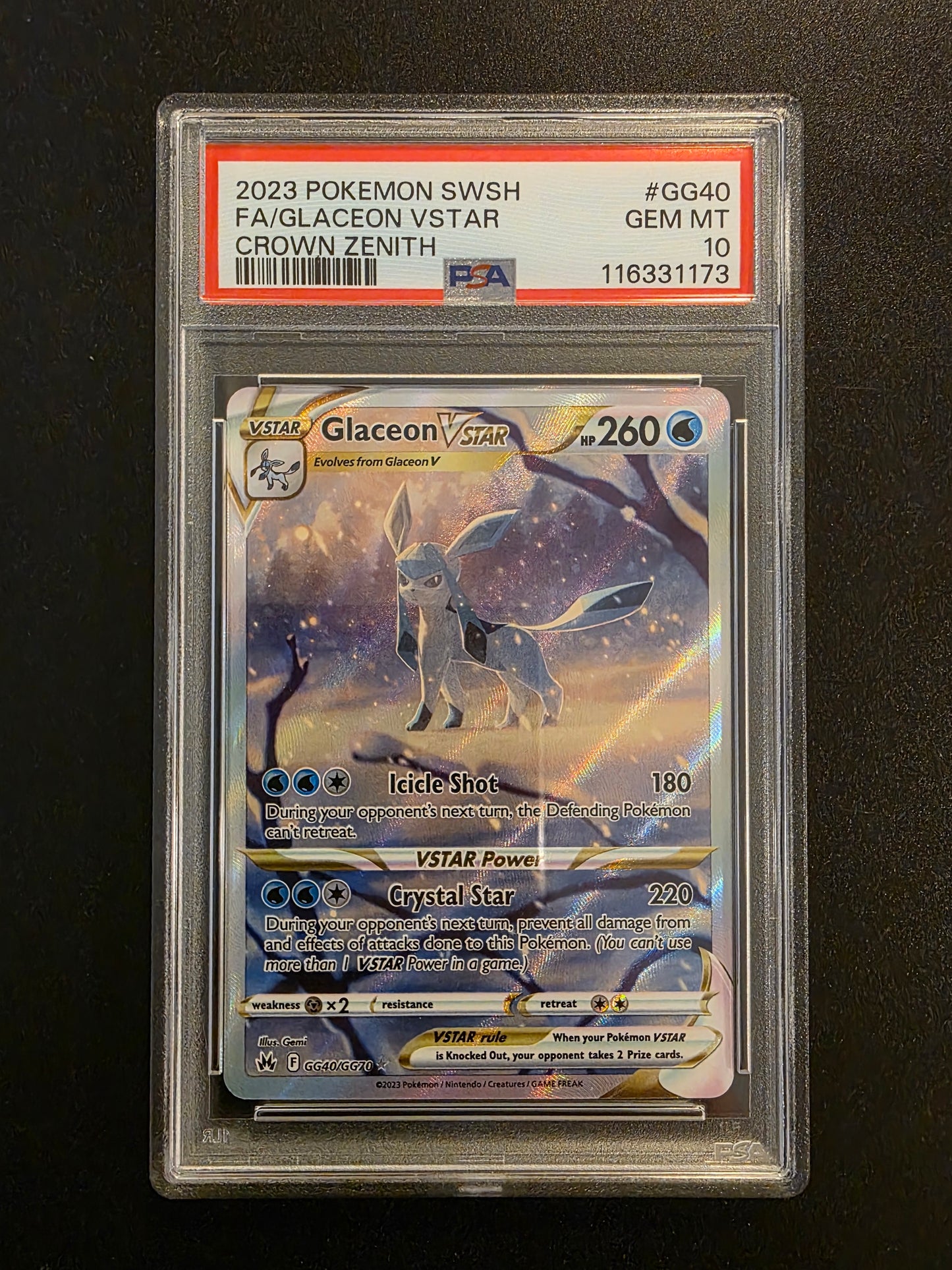2023 Pokemon Sword & Shield - Crown Zenith - Galarian Gallery - Full Art - Glaceon VSTAR #GG40 PSA10