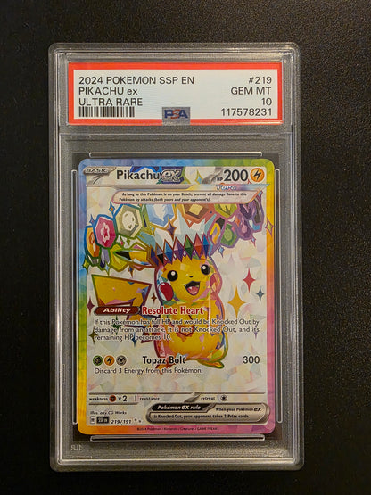 2024 Pokemon - Scarlet & Violet - Surging Sparks - Ultra Rare - Pikachu ex #219 PSA10