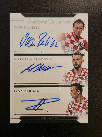 2018 Panini National Treasures - Triple Signatures Croatia - Ivan Rakitić / Marcelo Brozović / Ivan Perišić #TR-CRO /30