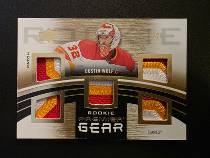 2023-24 Upper Deck Premier - Premier Gear Rookies Jersey - Patch - Dustin Wolf #PGR-DW /25 RY