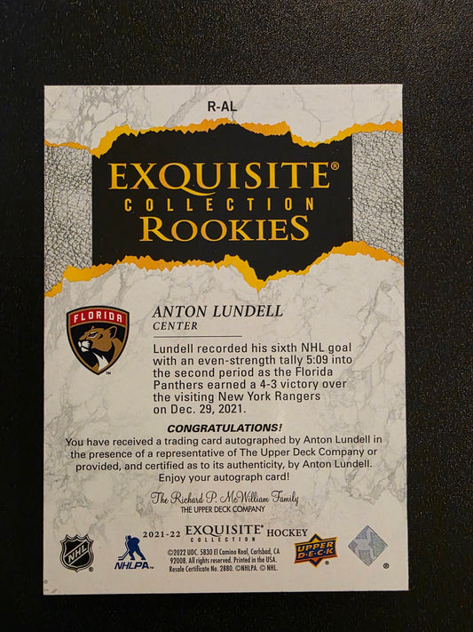 2021-22 Upper Deck Ice - Exquisite Collection Rookies - Blue - Anton Lundell #R-38 /99 RY