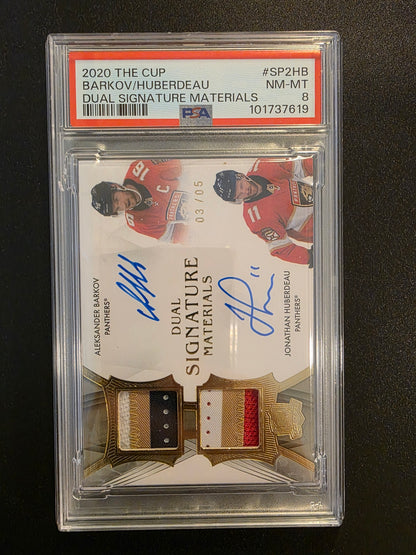 2020-21 Upper Deck The Cup - Dual Signature Materials - Aleksander Barkov / Jonathan Huberdeau #SP2-HB /5 PSA8