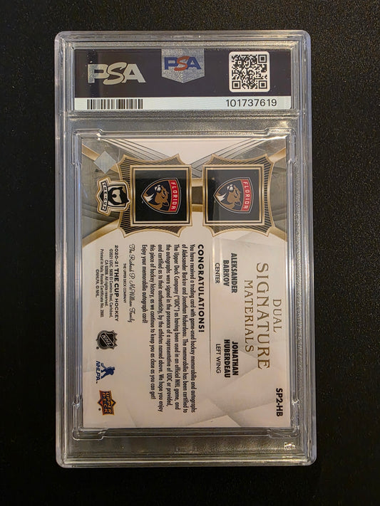 2020-21 Upper Deck The Cup - Dual Signature Materials - Aleksander Barkov / Jonathan Huberdeau #SP2-HB /5 PSA8