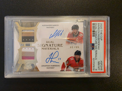 2020-21 Upper Deck The Cup - Dual Signature Materials - Aleksander Barkov / Jonathan Huberdeau #SP2-HB /5 PSA8