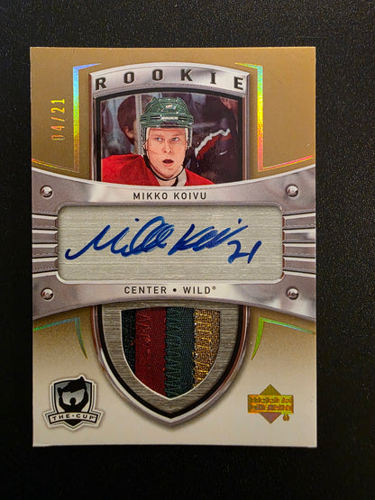 2005-06 Upper Deck The Cup - Rookie Gold Rainbow Autographed Patches - Mikko Koivu #121 /21 RC
