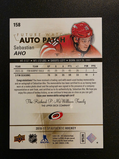 2016-17 Upper Deck SP Authentic - Limited Autograph Patches - Future Watch Autographs - Sebastian Aho #158 /100 RC