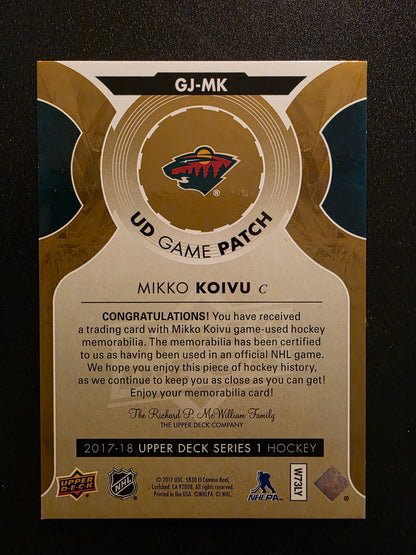 2017-18 Upper Deck - UD Game Jersey - Patch - Mikko Koivu #GJ-MK /15