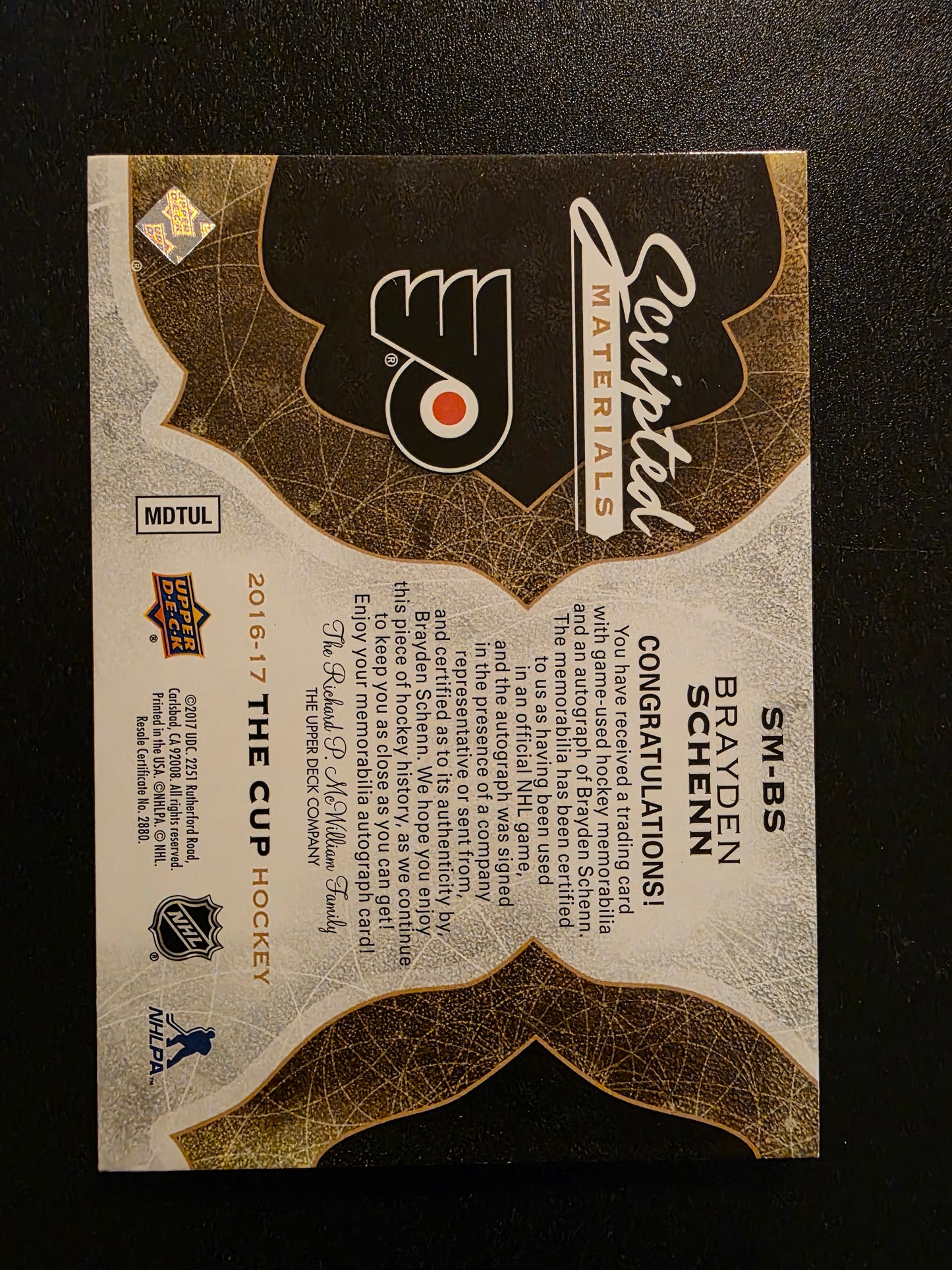 2016-17 Upper Deck The Cup - Scripted Materials - Brayden Schenn #SM-BS /35
