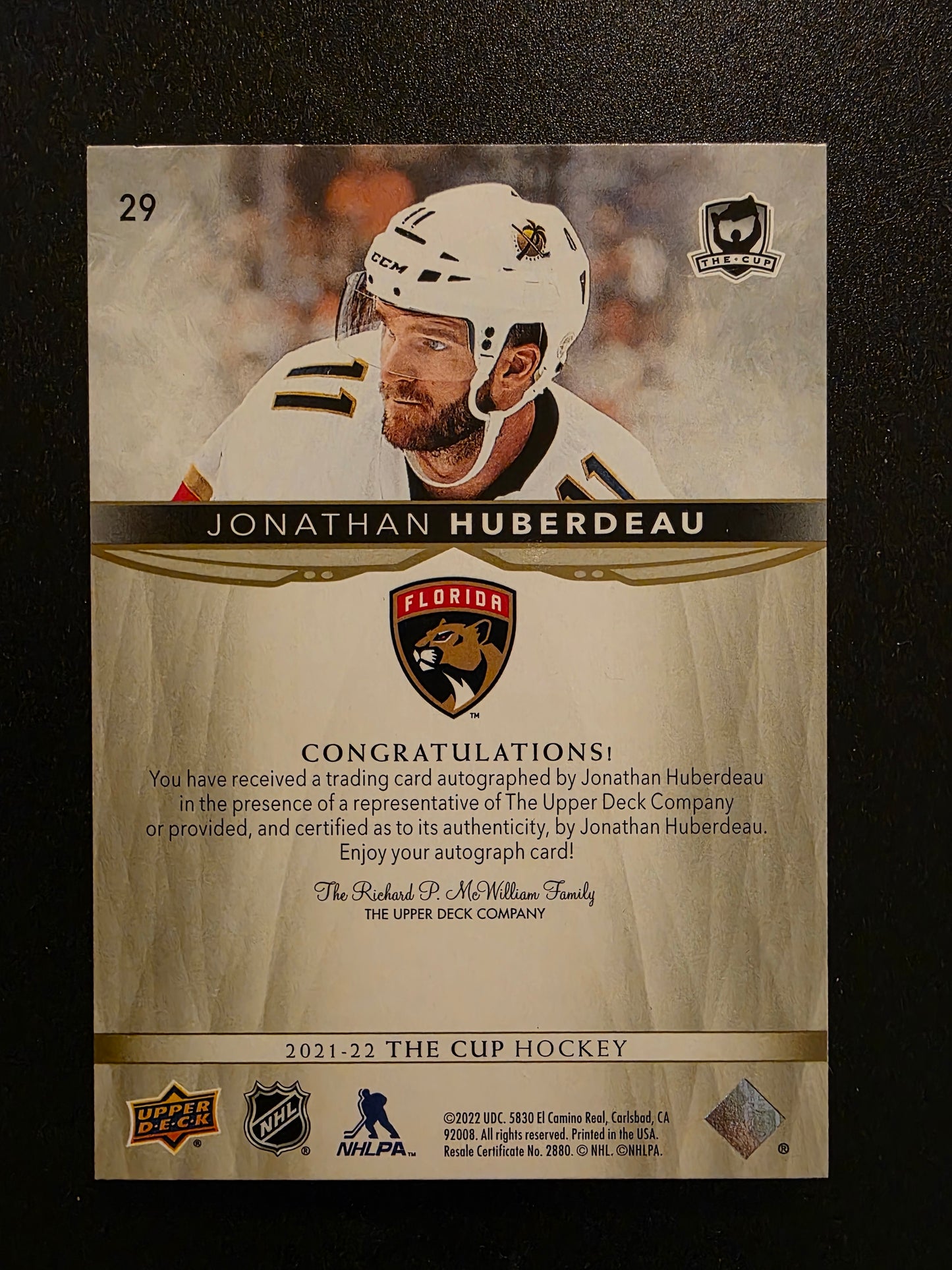 2021-22 Upper Deck The Cup - Gold Spectrum Foil Variation - Jonathan Huberdeau #29 /12