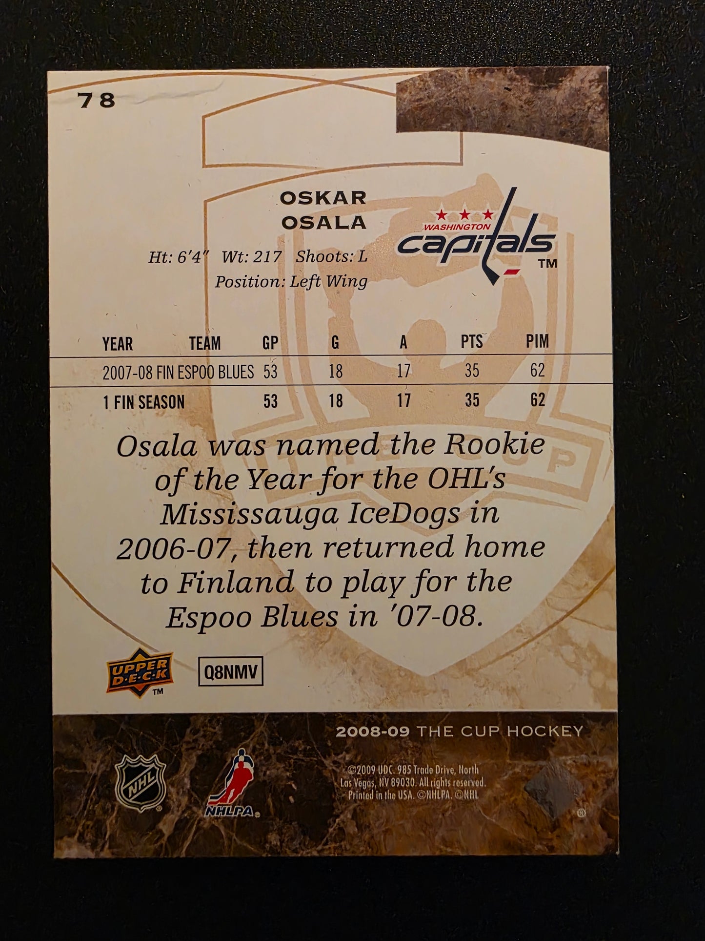 2008-09 Upper Deck The Cup - Black - Rookie - Oskar Osala #78 1of1 RC