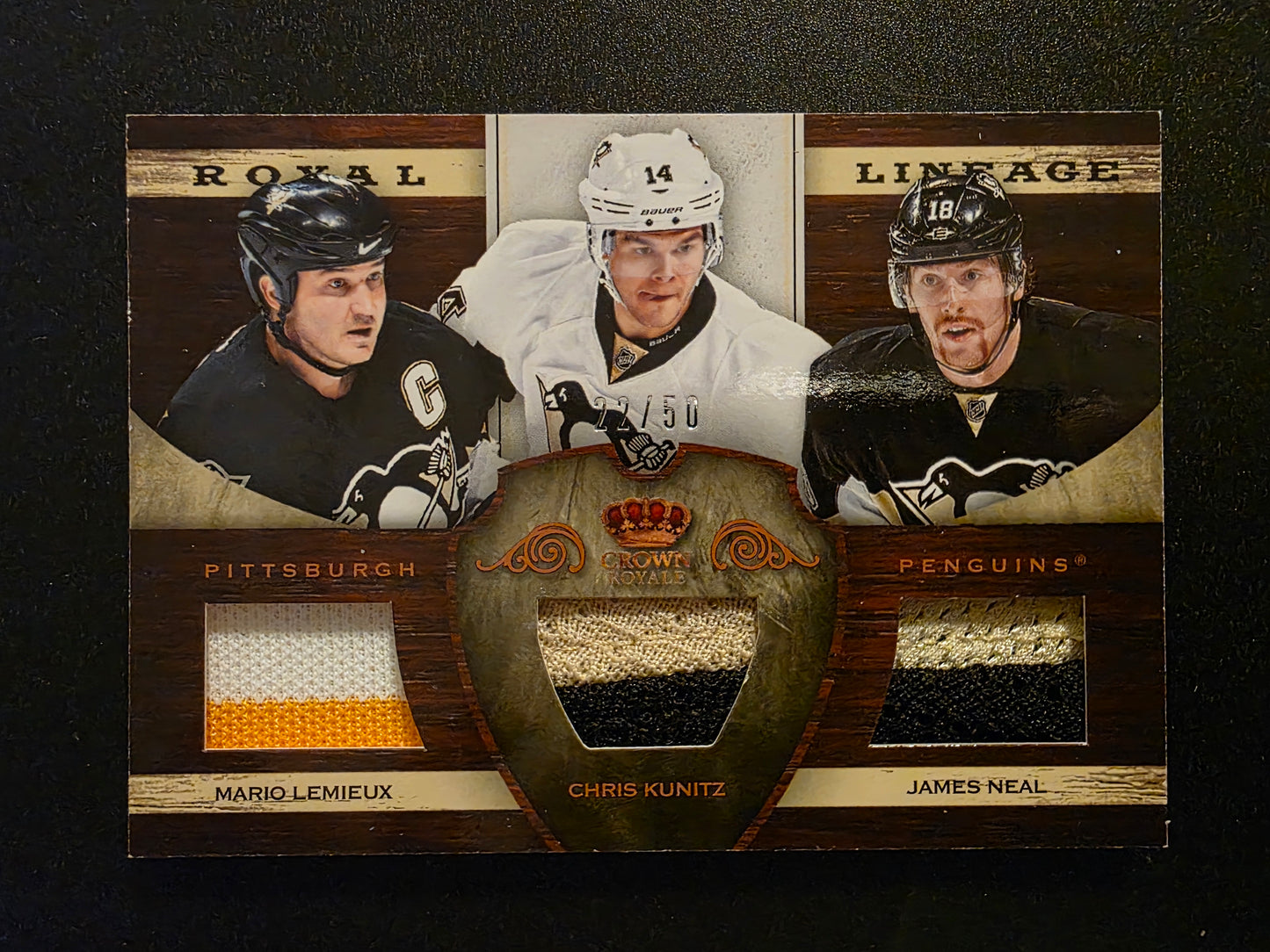 2012-13 Panini Rookie Anthology - Crown Royale Royal Lineage - Prime - James Neal / Mario Lemieux / Chris Kunitz #RL-PIT /50
