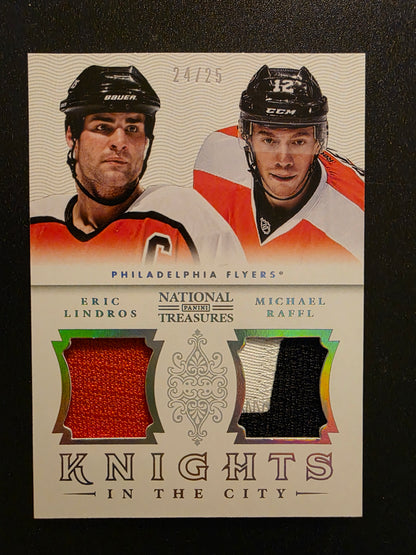 2013-14 Panini National Treasures - Knights in the City - Prime - Eric Lindros / Michael Raffl #KN-LR /25 RY