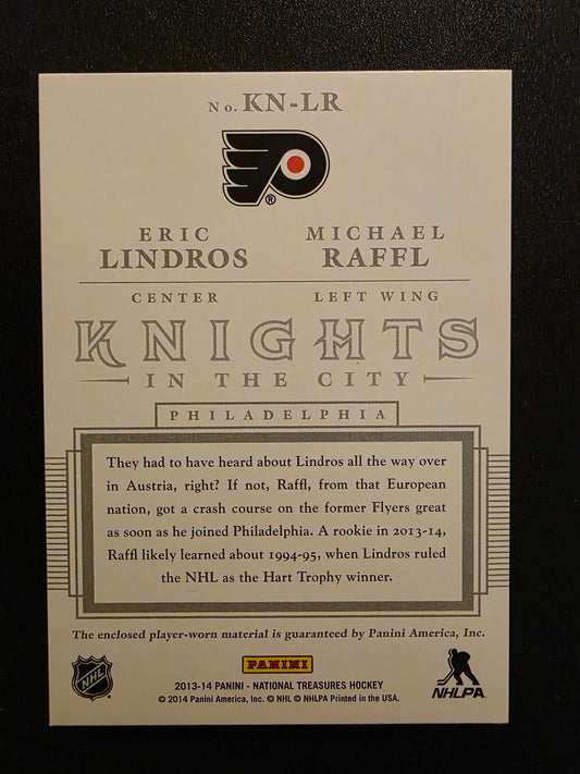 2013-14 Panini National Treasures - Knights in the City - Prime - Eric Lindros / Michael Raffl #KN-LR /25 RY