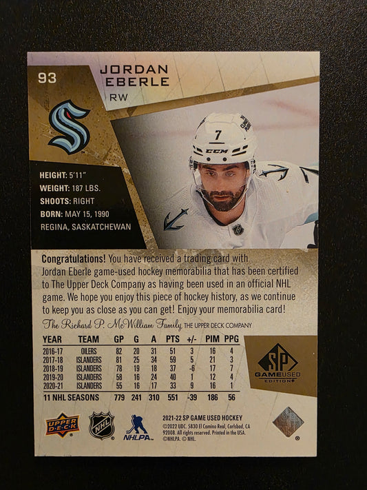 2021-22 Upper Deck SP Game Used - Gold Premium Memorabilia - Jordan Eberle #93 /15